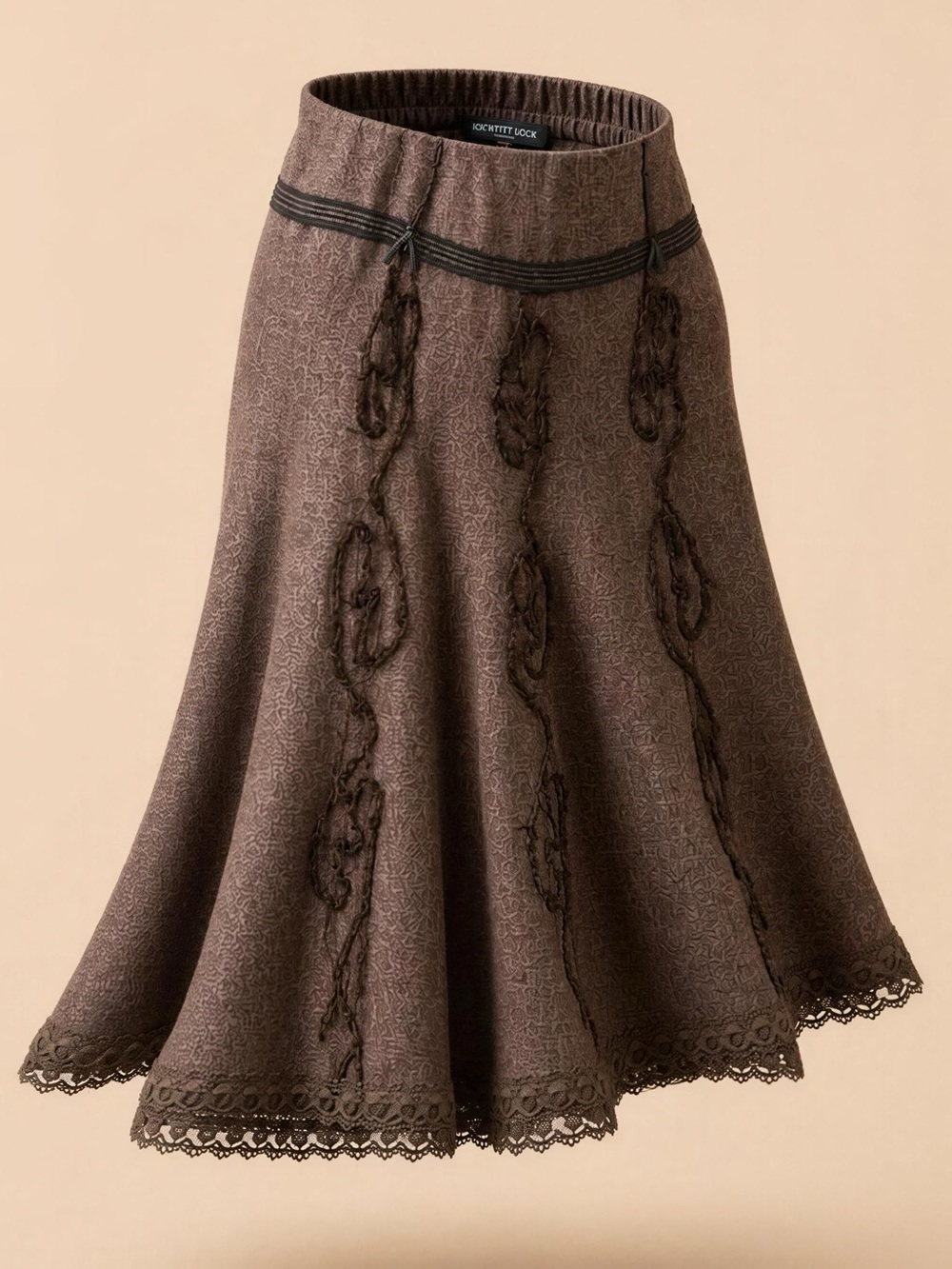 Vintage Forwear New York Elegant Brown Lace Trim Skirt Sz 14